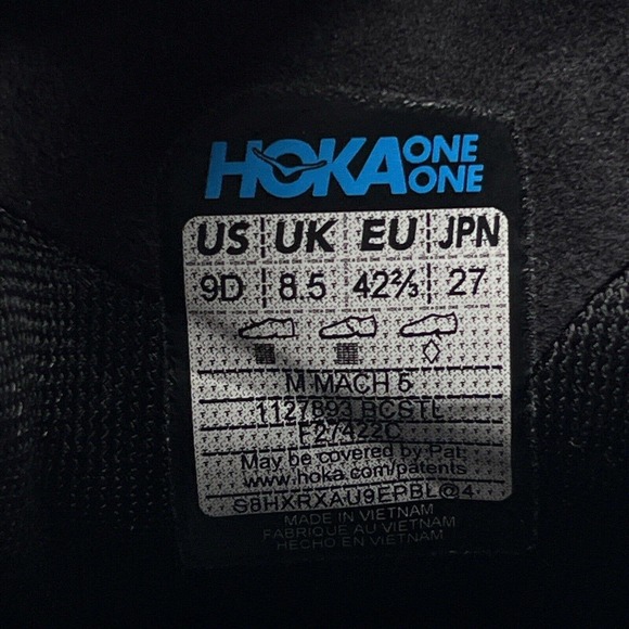 Hoka One One Mach 5 Mens Size 9 1127893 BCSTL Black Castlerock Running Shoes - Picture 9 of 9